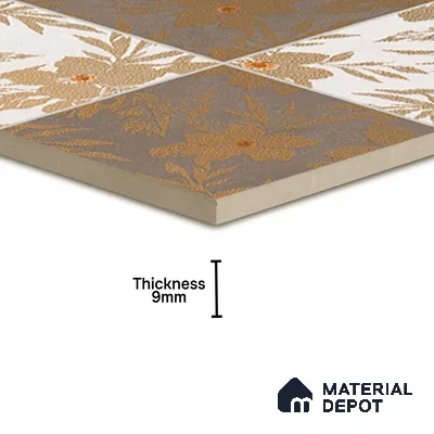 Floral Wall Tile TL 07250 Plana 8008 GLM (Gold) 1 ft x 1 ft Ceramic Matte Finish - 9 mm  | 2 mm Spacer is Mandatory | Please Expect a Slight Variation of Pattern